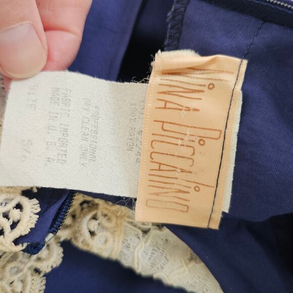 Vintage 80s Nina Piccalino Dress navy dolman statement lace collar junior 5/6 - Picture 9 of 11